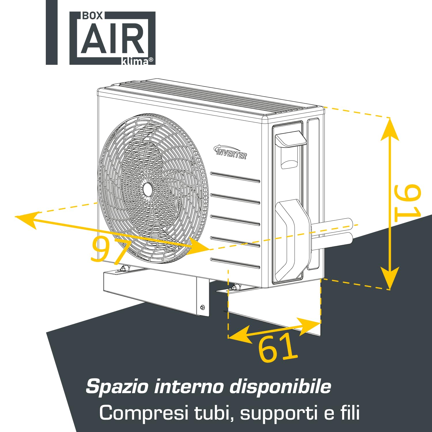 Box Air Klima Cover Clima Blade L Antracite – Copri Condizionatore Esterno in Alluminio Composito, Staffe INOX Regolabili, Installazione a Parete, Protezione Unità Esterna Grande