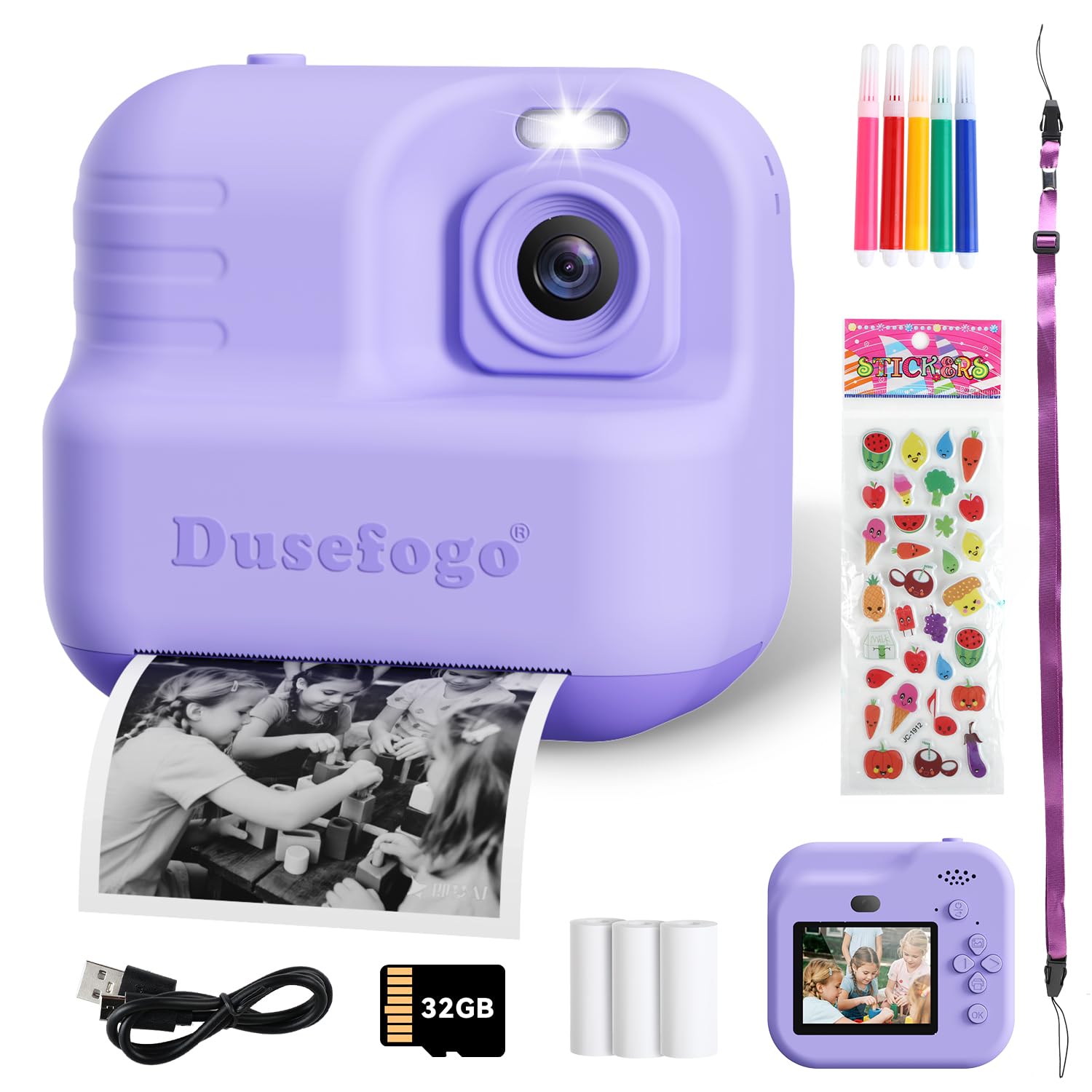 Macchina Fotografica Bambini Stampa Istantanea, Design Unicorno e Dinosauro, Schermo LCD 2.4, Fotocamera per Bambini 2-14 Anni, Laccetto Incluso, Stimola Creatività e Immaginazione