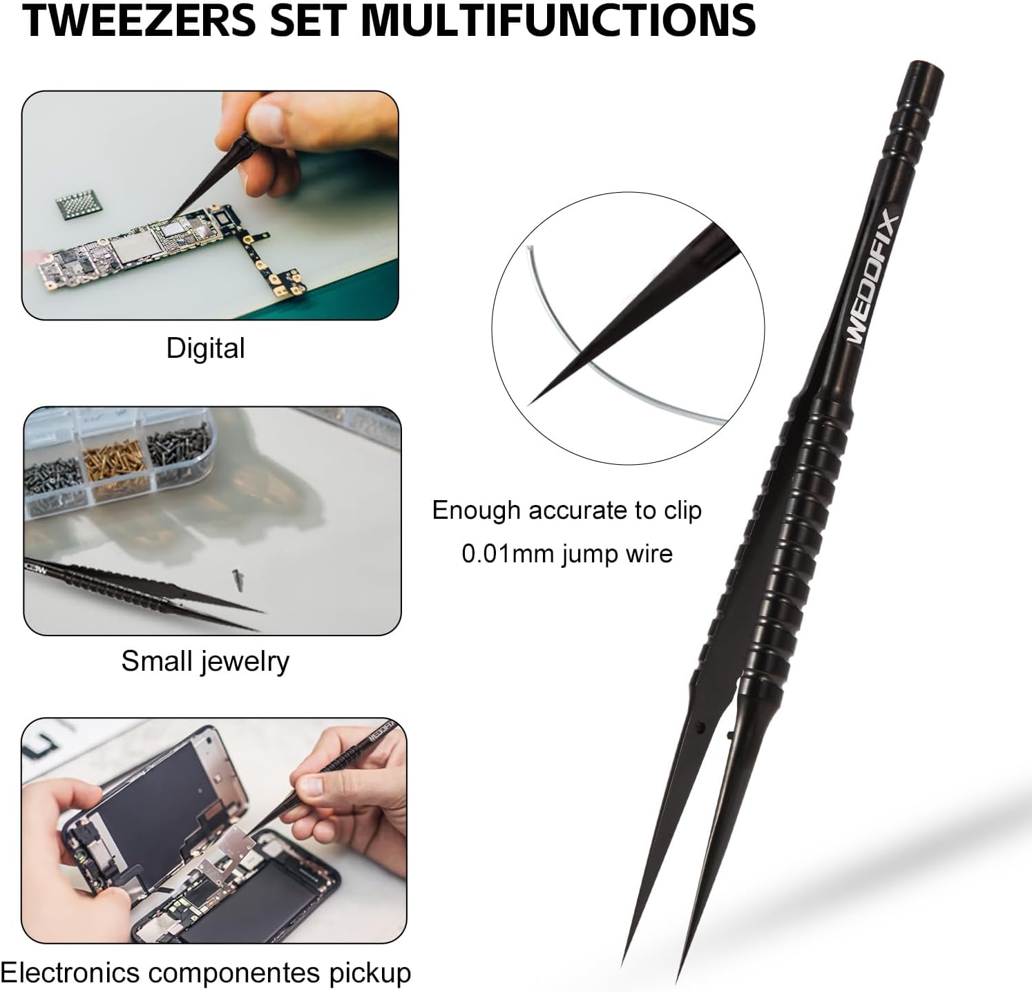 Ultra Fine Precision Titanium Tweezers with Sharp Tips Non-magnetic Anti-corrosive Black Tweezer for Micro Soldering Work Electronics Jewelry Making