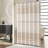 Vista 24 de Cortina de ducha de tela, cortina de ducha marrón, cortinas de ducha con patrón de rayas marrón tostado, cortinas de baño decorativas modernas, 72