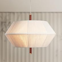 Brazilian Mod Oak Pendant Light, Modern Cotton Rope Shade White Oak Pendant Light for Living Room, Dining Room, Bedroom, 24" Dia. x 83" h
