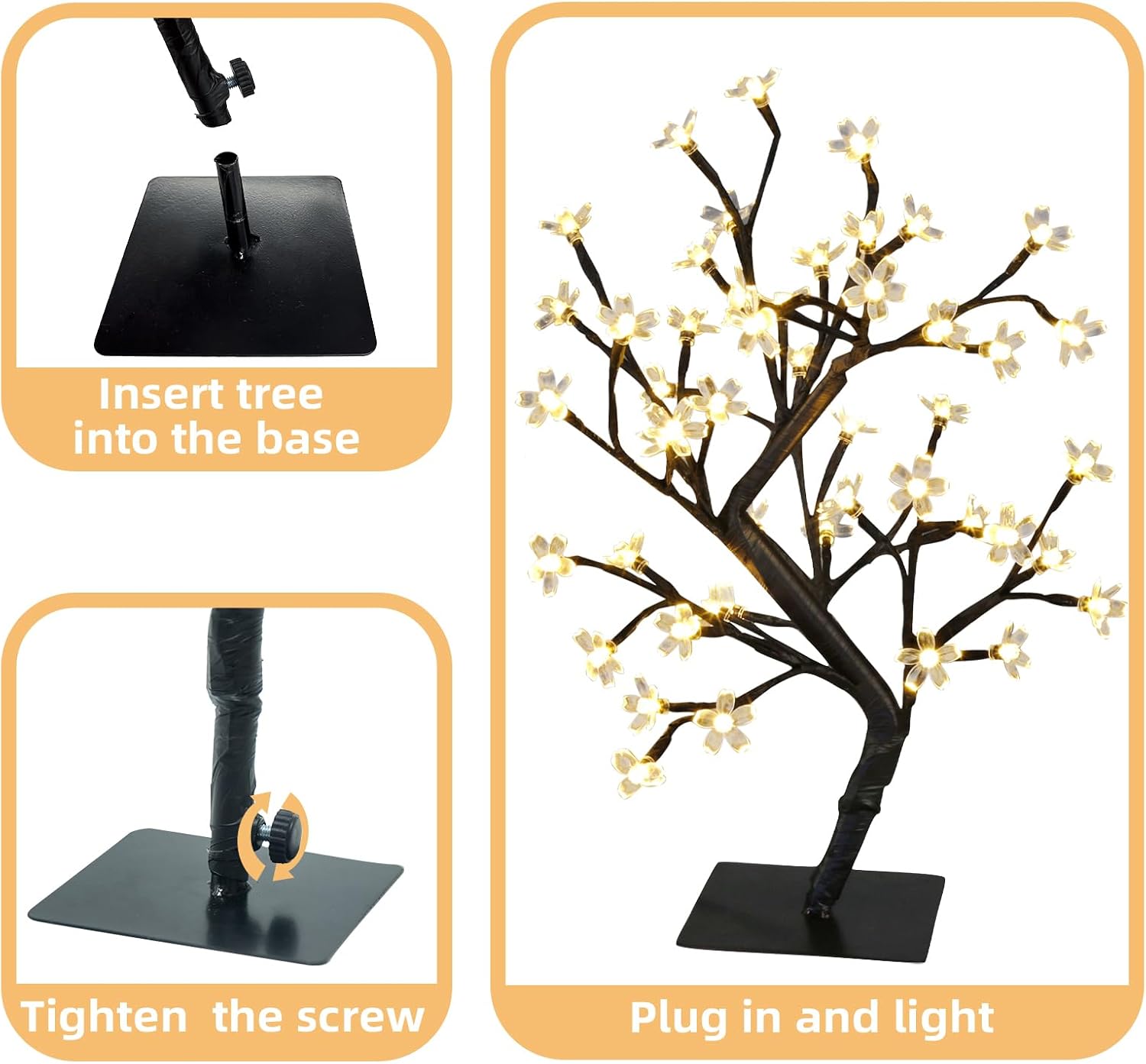 PEIDUO 17.5” Lighted Cherry Blossom Tree 48 Warm White Lights Plug in Adapter Light up Bonsai Tree for Christmas Indoor Home Bedroom Office Living Room Tabletop Tree Night Light Artificial Plants