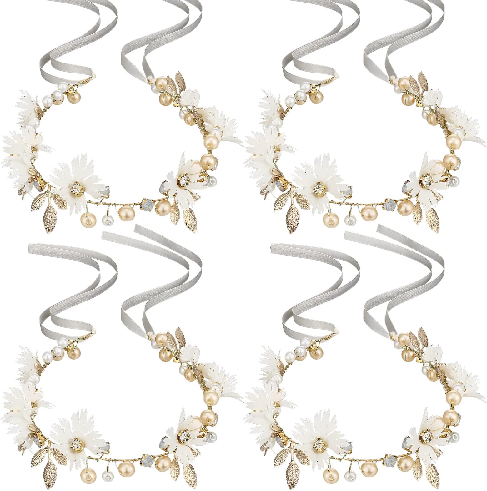 MAKINGTEC 4 Pieces Flower Girl Headpiece Bridal Hair Vines Crystal Pearls Flower Wedding Headband Hair Accessory Rhinestone Crown Tiaras for Girls Gold Headpiece for Wedding Party Birthday Kids