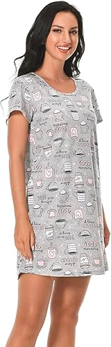 Vista 3 de Paquete de 3 camisones para mujer, de algodón suave, manga corta, camisas de noche con estampado para dormir