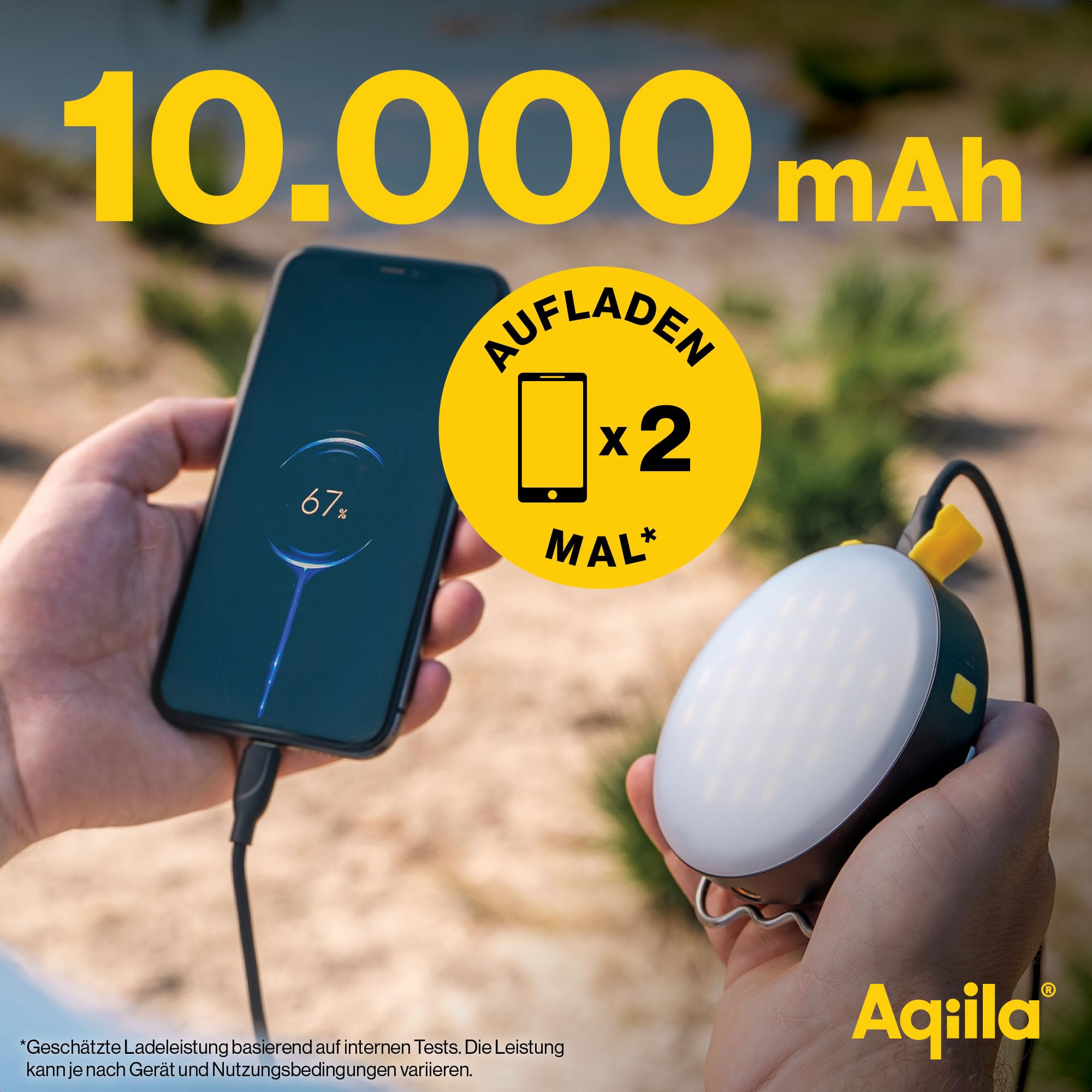 LED-Strahler mit Powerbank 300 Lumen, 10000mAh Powerbank mit 20W, 1x USB-C, 1x USB-A, Campinglampe, Werkstattlampe, IP67 wasserdicht, magnetische Rückseite, Stativ-Anschluss, integr. Ständer