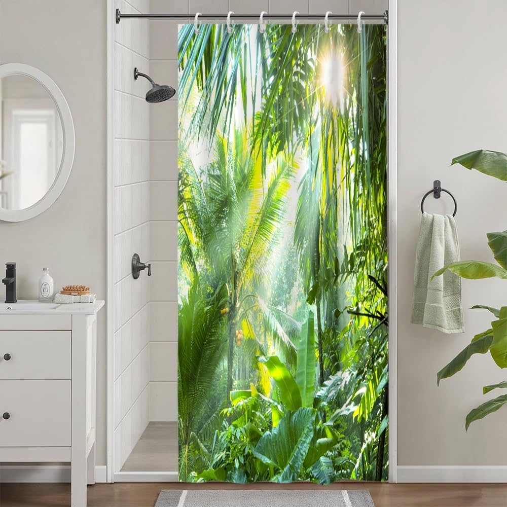 Cortina de Ducha de Hoja Eucalipto, Cortinas de Ducha Verde Oro Abstracto Planta Cortinas de Baño Antimoho Impermeable Lavable Tejido de Poliéster Cortina Ducha con 12 Ganchos 120x200cm — view 90