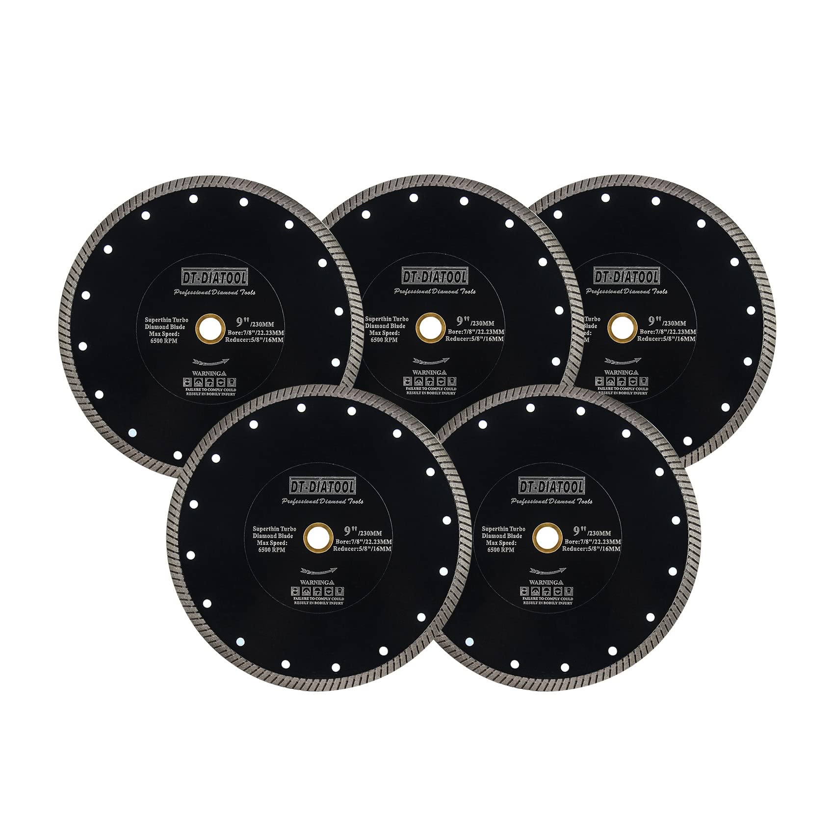 DT-DIATOOL Diamond Cutting Disc 230mm 5pcs Super Thin Tile Cutting Disc with Turbo Segments for Ceramic Granite Marble Artificial Stone