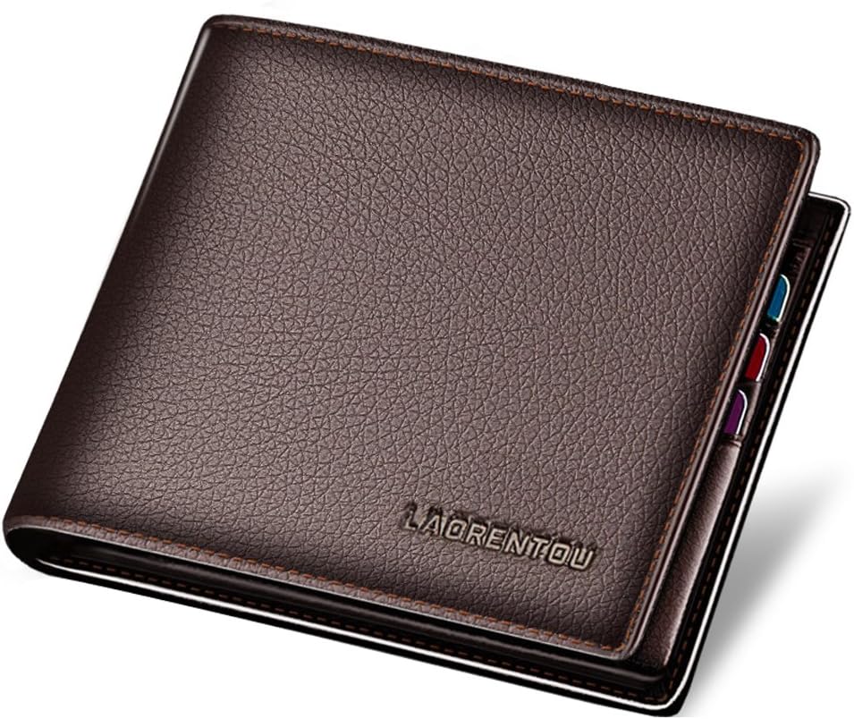 Men's Wallets Genuine Leather Mens Bifold Wallets with Zipper Coin Pocket Casual Men Purse Slim Wallet