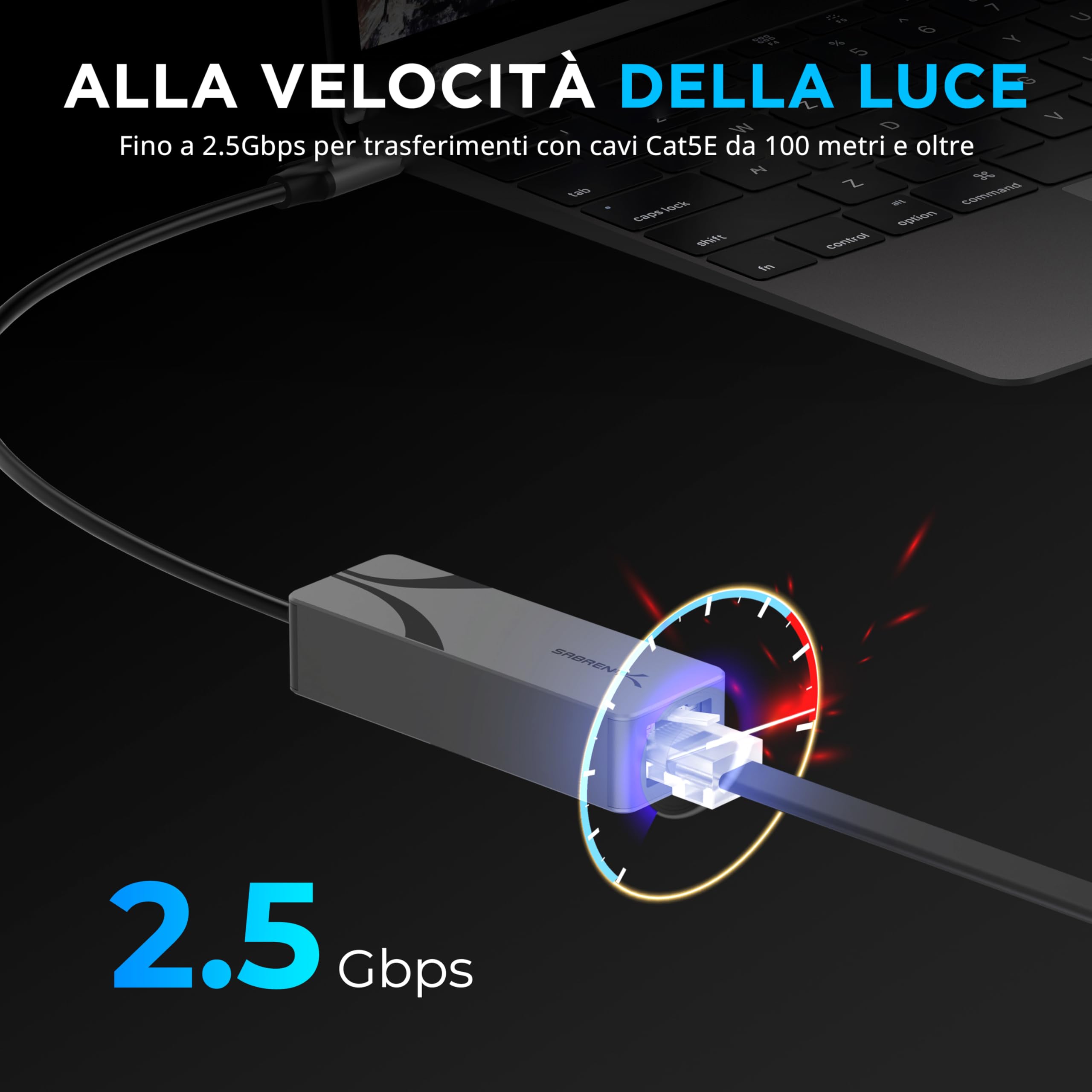 SABRENT Adattatore USB C Ethernet 2.5 Gbps | Alluminio, Portatile | Compatibile con MacBook Pro, Air, iPad Pro 2018 e Successivi, XPS | Connettività Gigabit (NT-25GA)