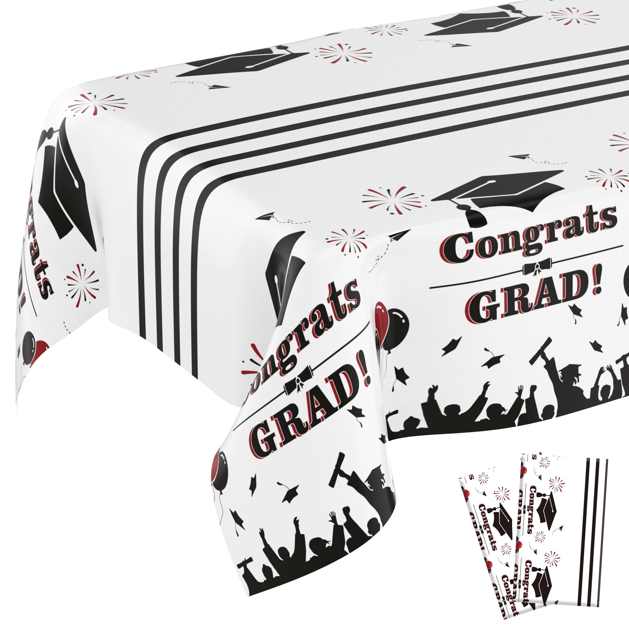 Graduation Tablecloth, 2 Pack Graduation Decorations Class of 2024, Graduation Table Cloths, Black Plastic Rectangular Table Cover for College High School Congrats Grad Party Supplies 54"x108"