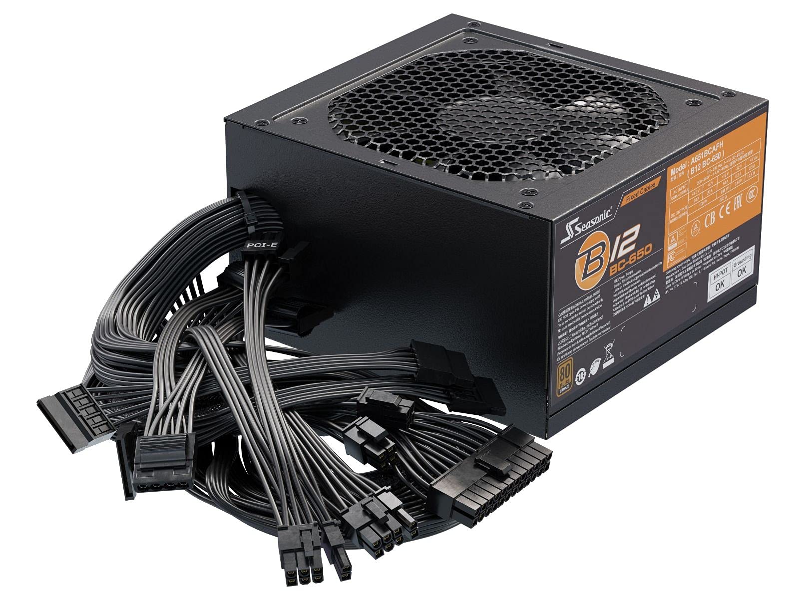Seasonic B12 650W 80 PLUS Bronze Wired PSU, Single Rail, 54A +12V, Black, ATX PSU