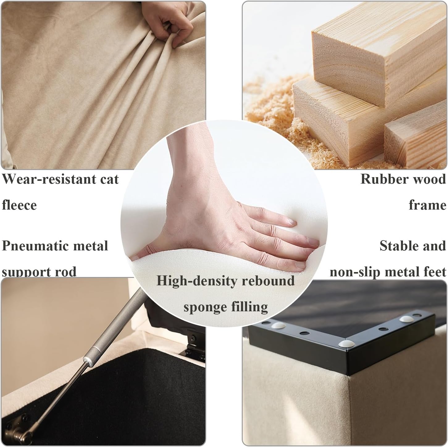 Cat Claw-Shaped Extra Long Flannel Pouf with Storage - Rectangular Footrest & Shoe Bench for Bedroom & Living Room - Stylish Footrest & Seating Solution