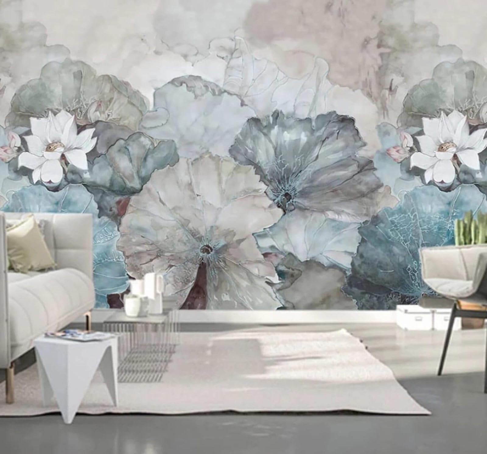 XLMING Retro Hand Drawn Lotus Flowers Lotus Leaves Landscape 3D Wallpaper Luxury Home Dining Decor Paste Sofa Living Room The Wall for Bedroom Mural-300cm×210cm