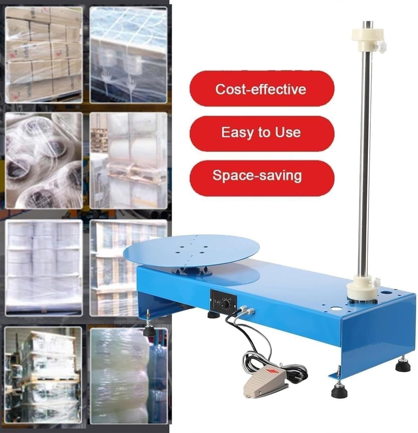 Máquina envolvedora eléctrica de Film Estirable con Plataforma giratoria de Alta Resistencia para flejado y empaquetado Industrial de 40 cm.