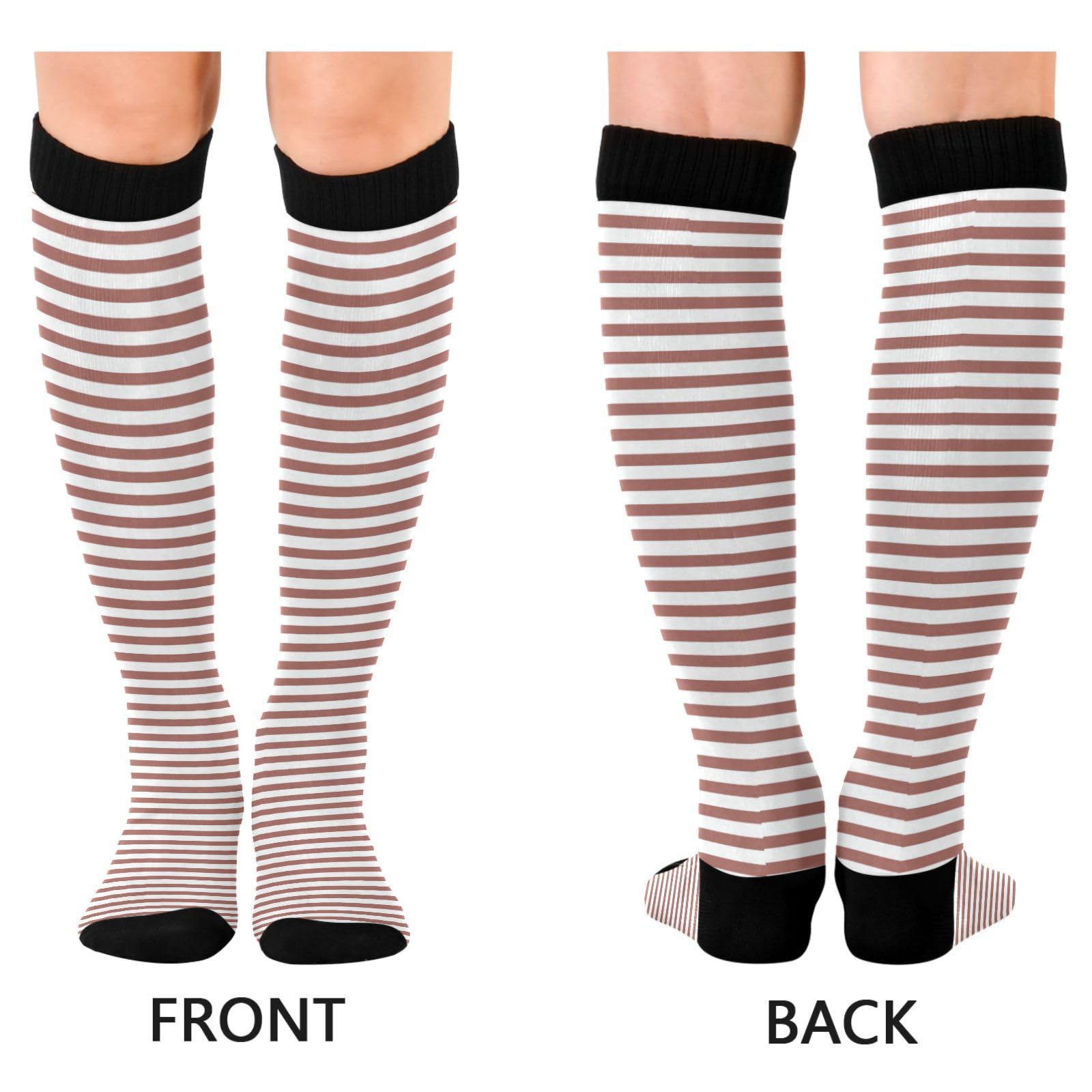 CZXW 1 Pair Brick Red White Stripes Compression Socks 20-30mmHg Knee High Women Socks Tube Athletic Stockings for Men Sport Soccer Running Cycling Medical Nurse Winter Travel