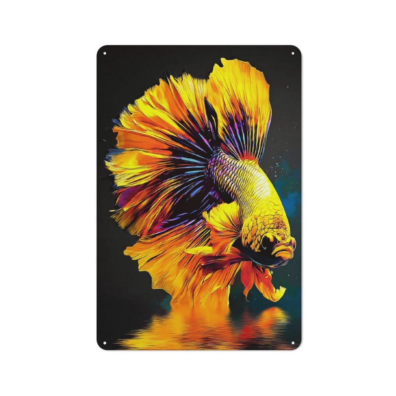 Junmoney Colorful Betta Fish Artwork Printed Metal Sign 30X20cm For Home Office Or Studio, For Winter Room Styling In Home Office And Studio