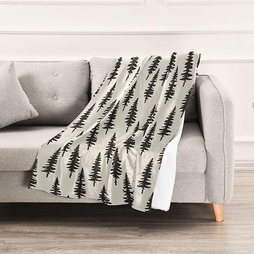 Miniatura 5 de KLL Manta de viaje de franela negra con diseño de árboles de Navidad, manta de forro polar de franela de primavera, manta ligera y cálida de 60 x 90