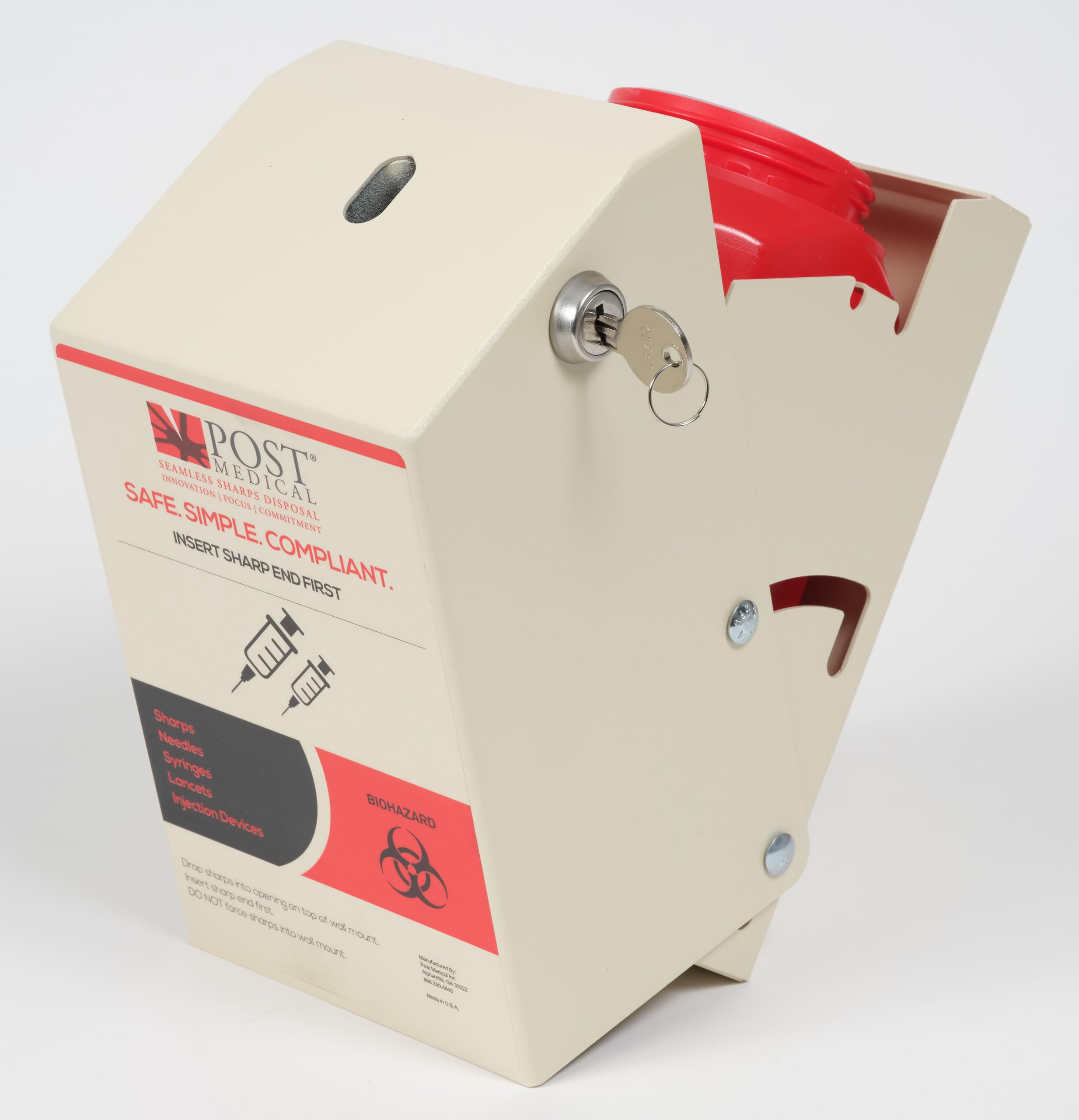 Sharps Cabinet, Sharps Smaltimento Container Stoccaggio, Sharps Container Montaggio a parete per 1 litro Post Medical Biohazard Containers, Sharps Container con Lock & Key, polvere