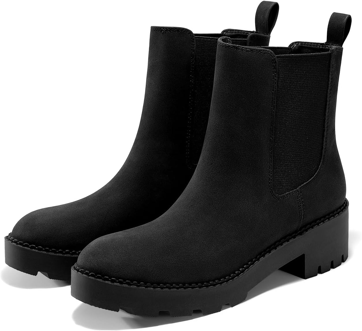 Coutgo Womens Platform Chunky Low Heel Slip on Chelsea Boots Suede Elastic Ankle Boots - Image 3