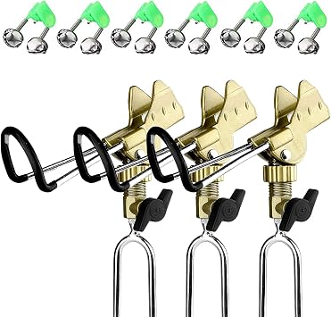 Rod Holder Fishing Pole Holder with Fishing Rod Alarm Bells,Universal Adjustable Gold Fishing Rod Holder Hand and Sea Dual-Purpose Ground Plug Holder for Bank Fishing