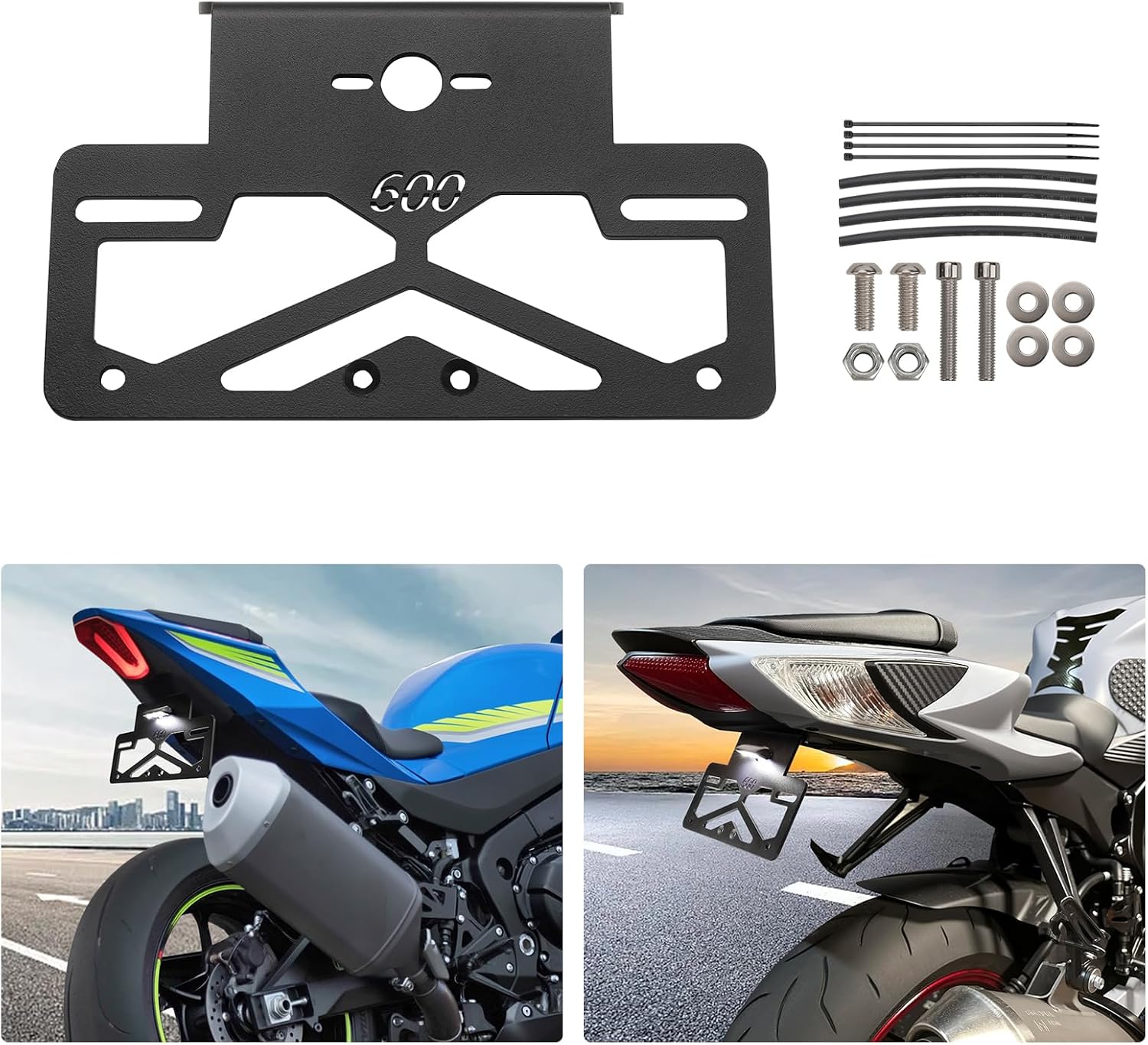 LKV GSXR 600/750 Fender Eliminator Tail Tidy – Direct Fit Aluminum License Plate Bracket Mount with Bright LED Light for 2011–2025 GSXR 600 GSXR 750