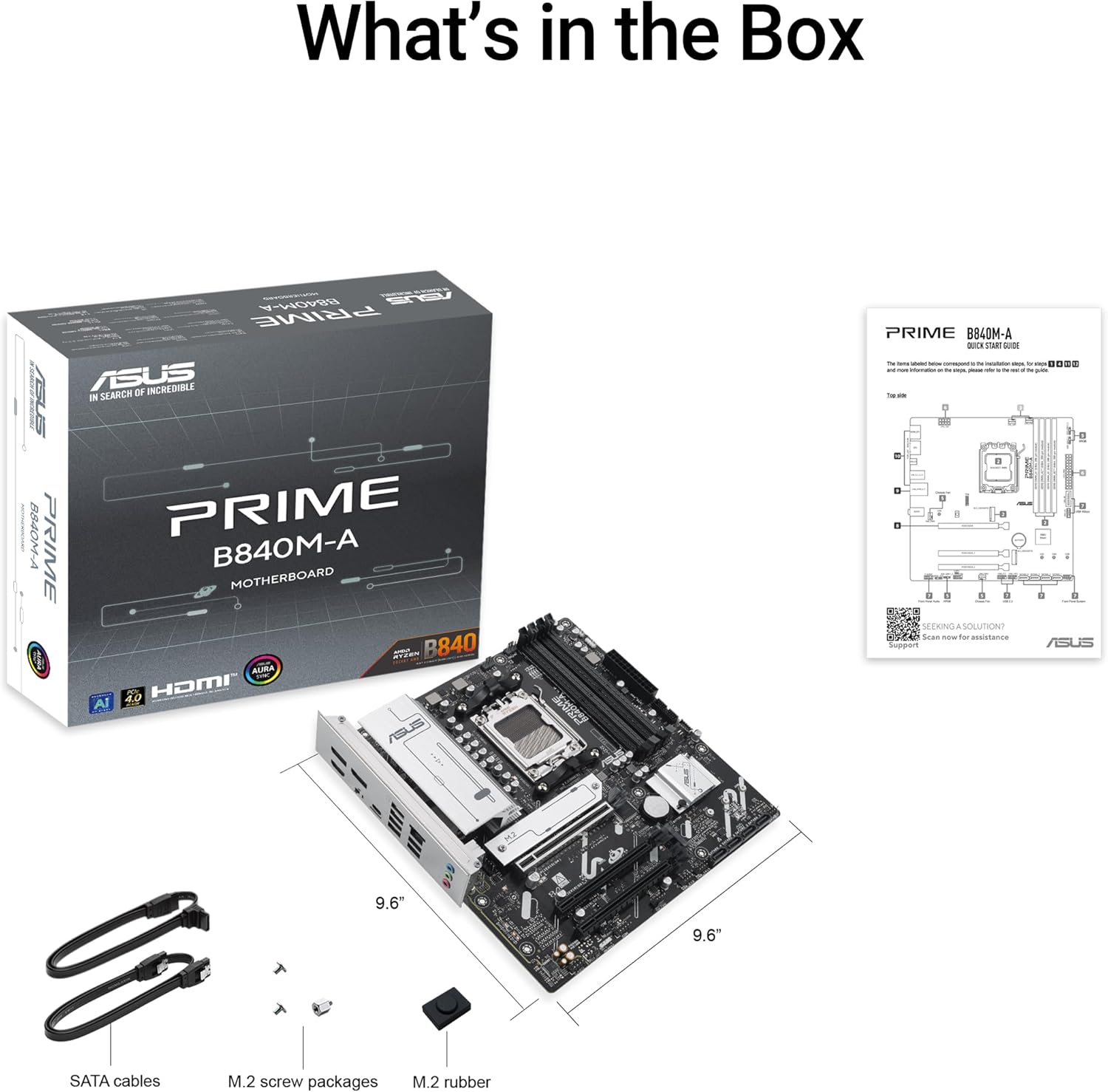 ASUS Prime B840M-A-CSM Motherboard Socket AMD AM5 (AMD B840, mATX, DDR5 Memory, 3X M.2, PCIe 4.0, Aura Sync)