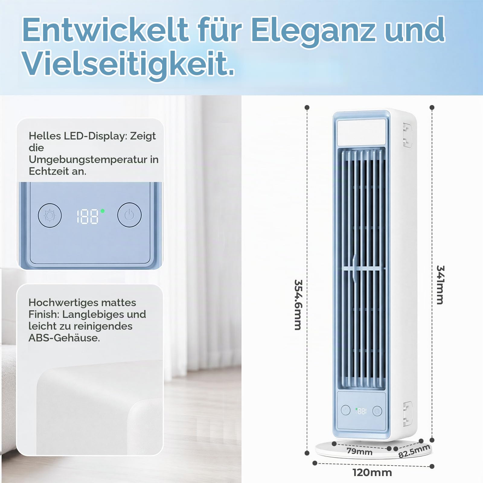 Mobiler Luftkühler für Schreibtisch & Büro, Tragbare Klimaanlage Kompakt, Leiser Tischventilator ohne Flügel, 3 Stufen Kühlung für Konzentriertes Arbeiten