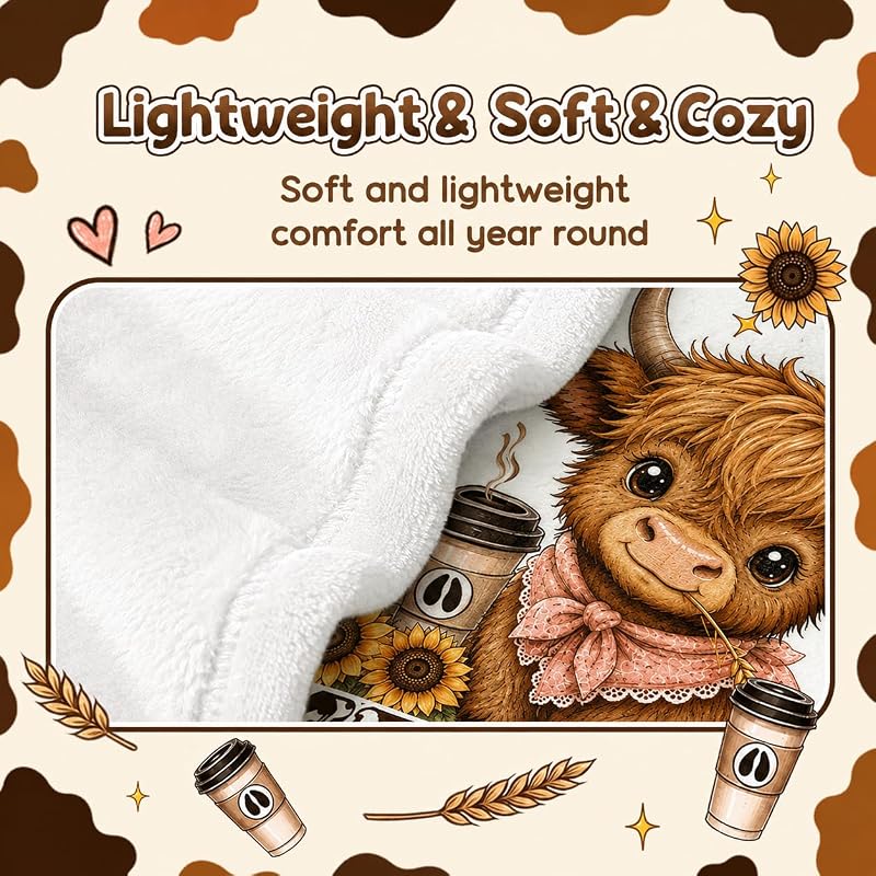 Xvx-Boom Highland Cow Throw Blanket – Machine washable in cold water