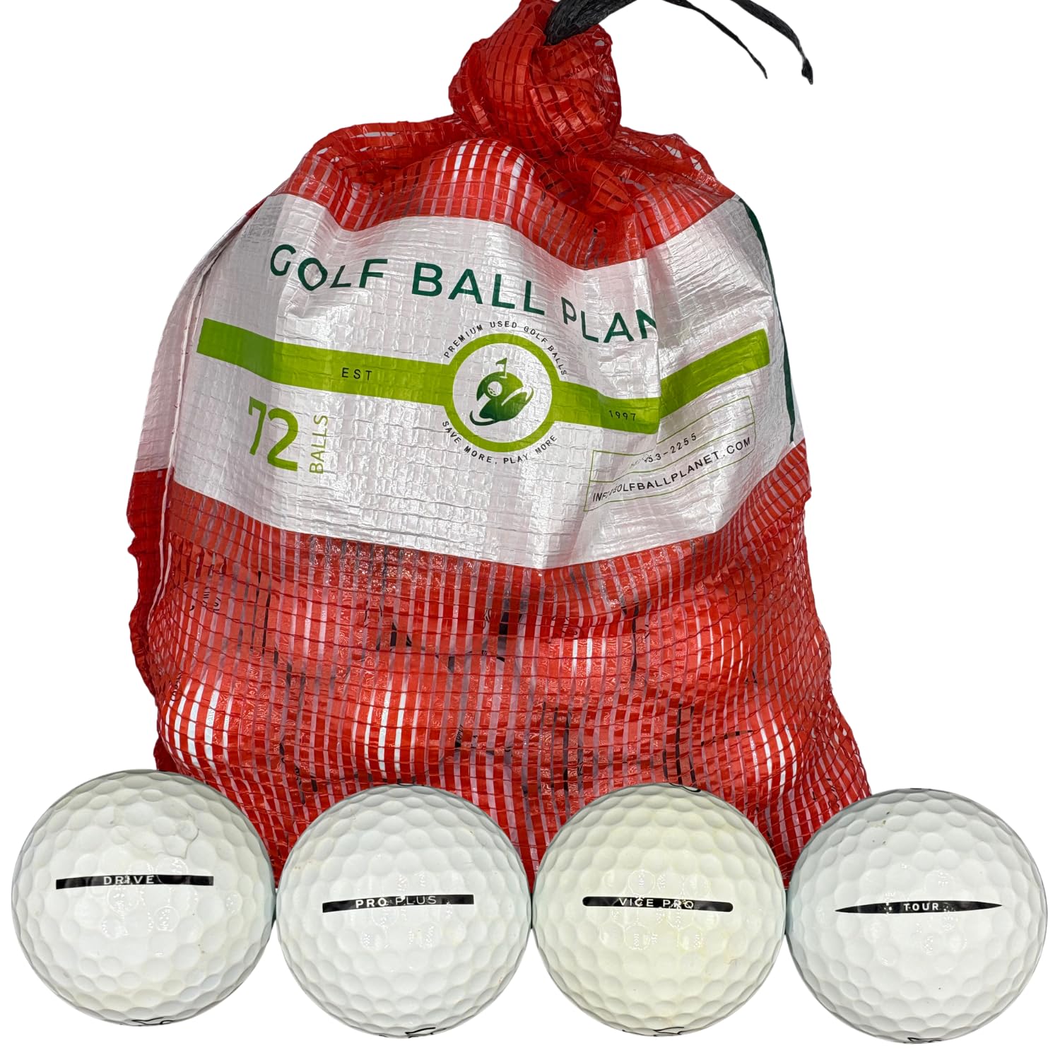 Golf Ball Planet 72 gebrauchte Golfbälle für Schraubstock im Netzbeutel 3A/2A Zustand