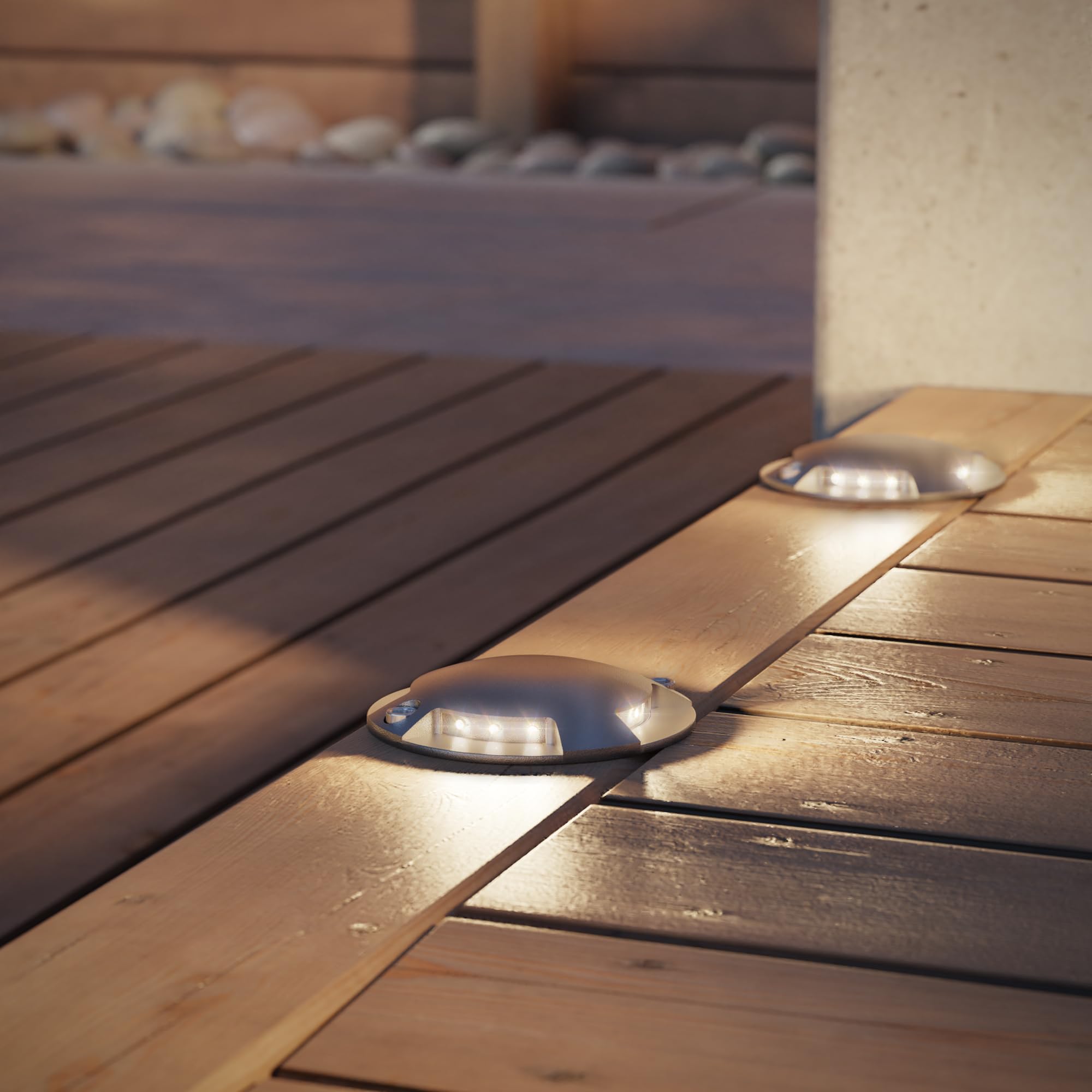ledscom.de Lampada da pavimento a LED RUNDA per esterni, IP67, a 4 luci, in alluminio, rotonda, 70 mm Ø, bianco caldo, set di 10
