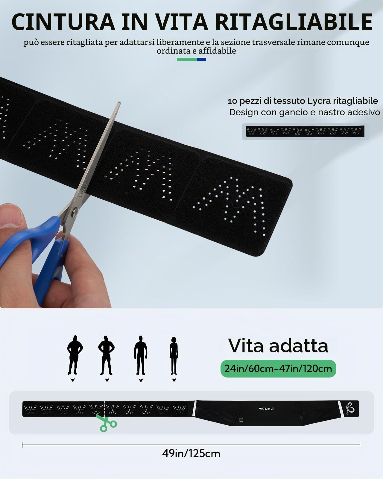 WATERFLY Marsupio Running per Uomo Donna: Cintura da Corsa con 3 Tasche Porta Telefono Corsa Borsa per Correre Running Belt per Jogging Sportivo Trekking Camminata Fitness Nero