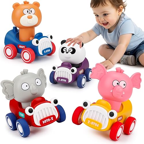 AugToy Press and Go Toy Cars for Toddlers 1-3, Animal