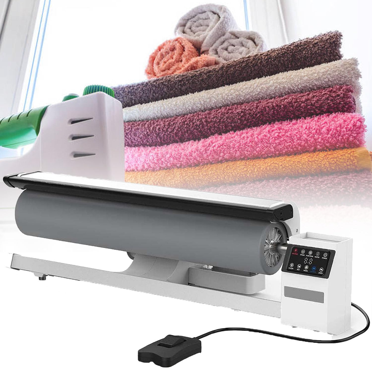 Rotary Iron Steam Roller Ironing, Professional 2950W Roller Ironing Machine with Foot Pedal, 90Cm, for Hotel Linen, for Bedding and Hotel Sheets