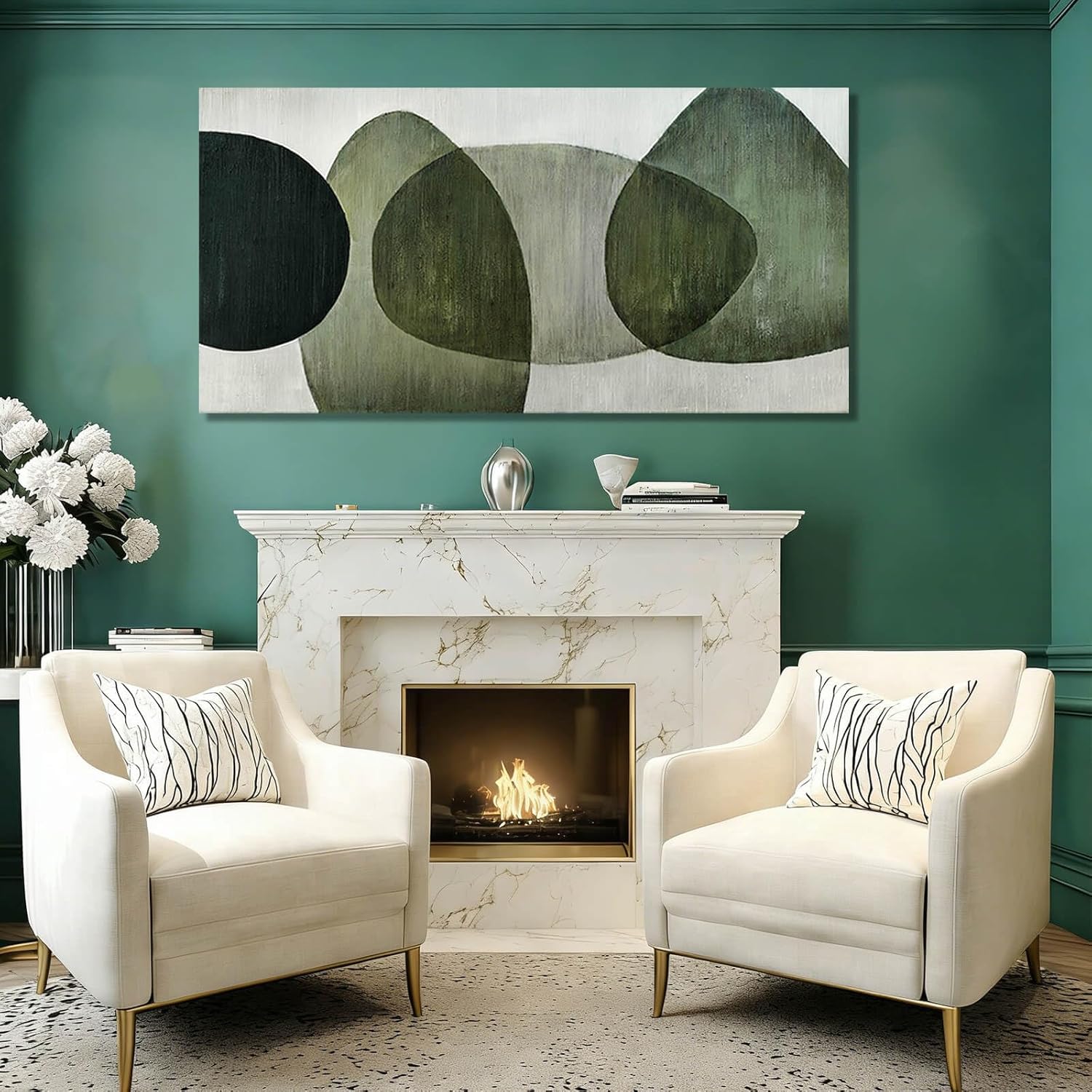 Framed Wall Art for Living Room Green and Black Abstract Canvas Wall Decor Block Art Posters Neutral Wall Prints for Dining Room Office Kitchen 24"x 48" - Image 7