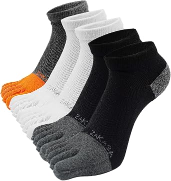 ZAKASA Toe Socks for Men Ankle No Show Low Cut Toe Socks Individual Five Finger Cotton for Athletic Running 5 Pairs