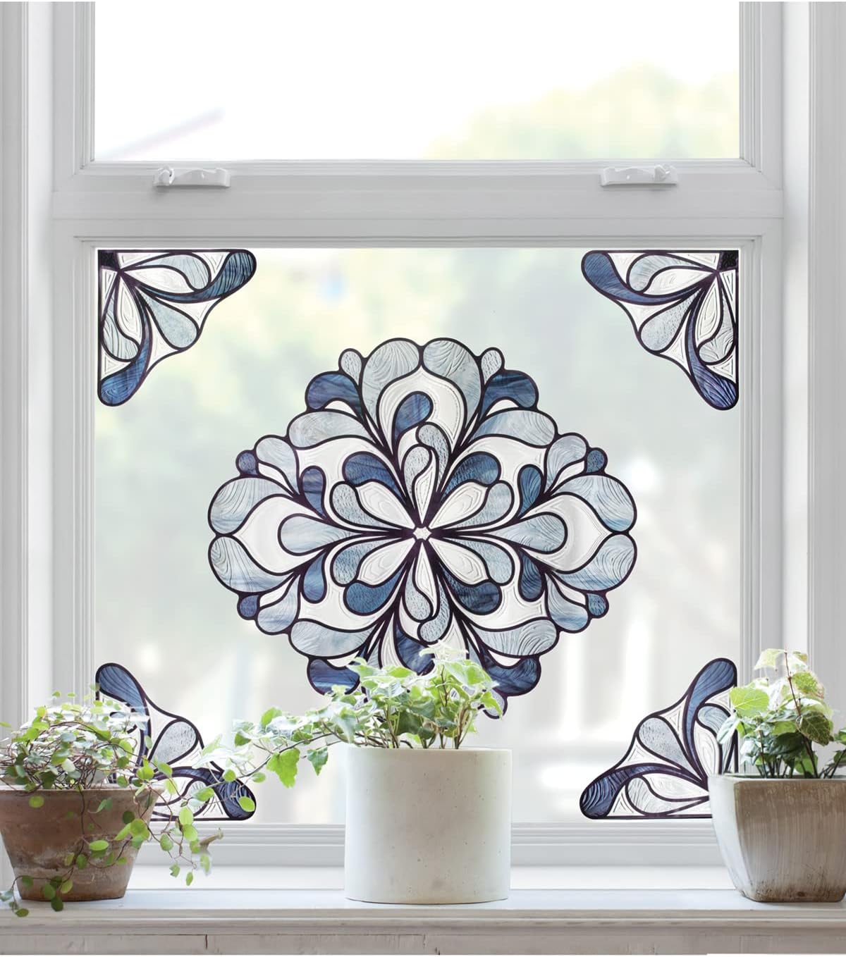 Artscape Capri Slate Accent | Window Privacy Film Stained Glass Pattern | Non-Adhesive & UV Protection | Easy to Apply & Removable | 12 x 12 inches | Made in USA