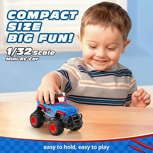 Miniatura 3 de Tecnock Mini auto RC para niños, auto a control remoto a escala 132 con batería recargable tipo C, 2.4 GHz duradero pequeño camión RC con fácil
