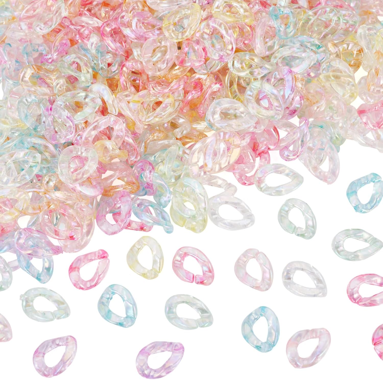 Beadthoven 400Pcs Acrylic Chain Linking Rings Iridescent Transparent Plastic Chain Links AB Color Twisted Oval Open Linking Rings for Jewelry Making Purse Eyeglass Jean Pocket Chains Phone Strap