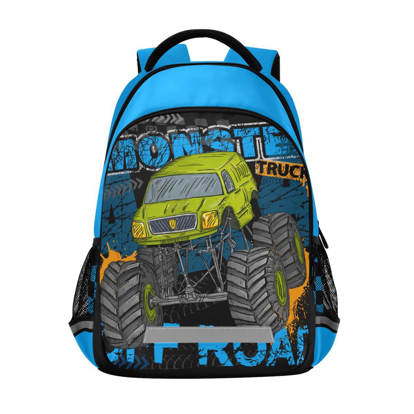 beeplus Monster Truck Backpack for Boys, Custom Kids School Bag with Reflective Strips, Large Preschool Backpacks