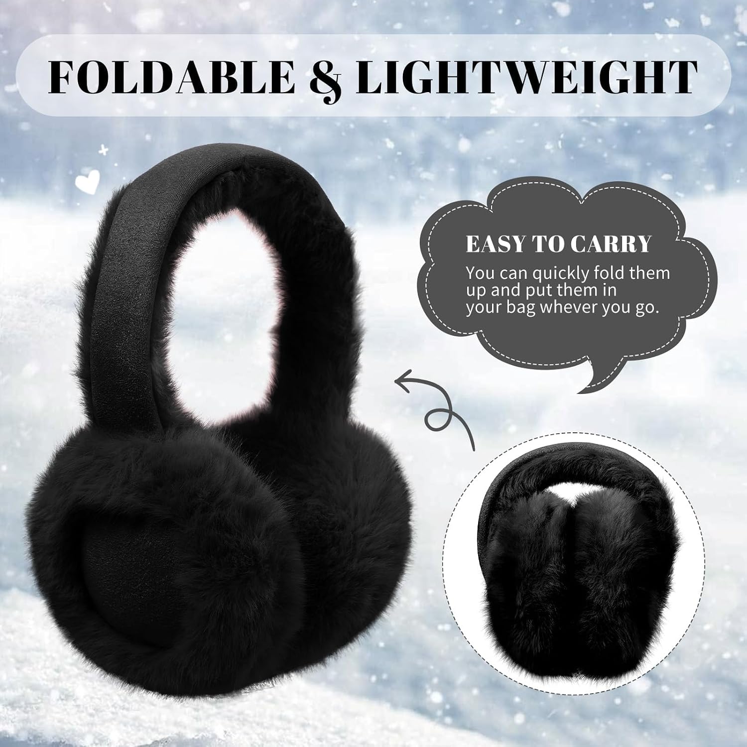 Kids Winter Earmuffs Classic Foldable Warm Ear Muff Cute Furry Ear Warmers Cold Weather Plush Ear Covers for Boys Girls