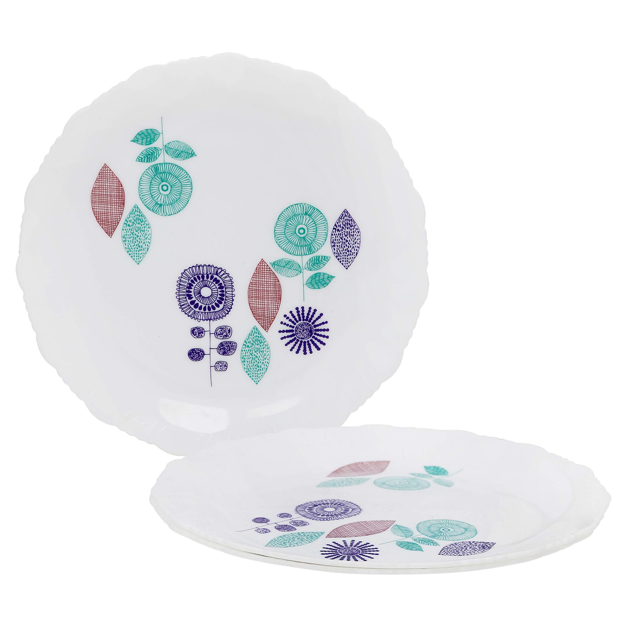 Cutting EDGE Round Serrated Edges Dinner Plates with Floral Printed Design for Families, Parties, Unbreakable, Kid Friendly, Microwave Safe, Dishwasher Safe, Big, Green (Set of 3) 2
