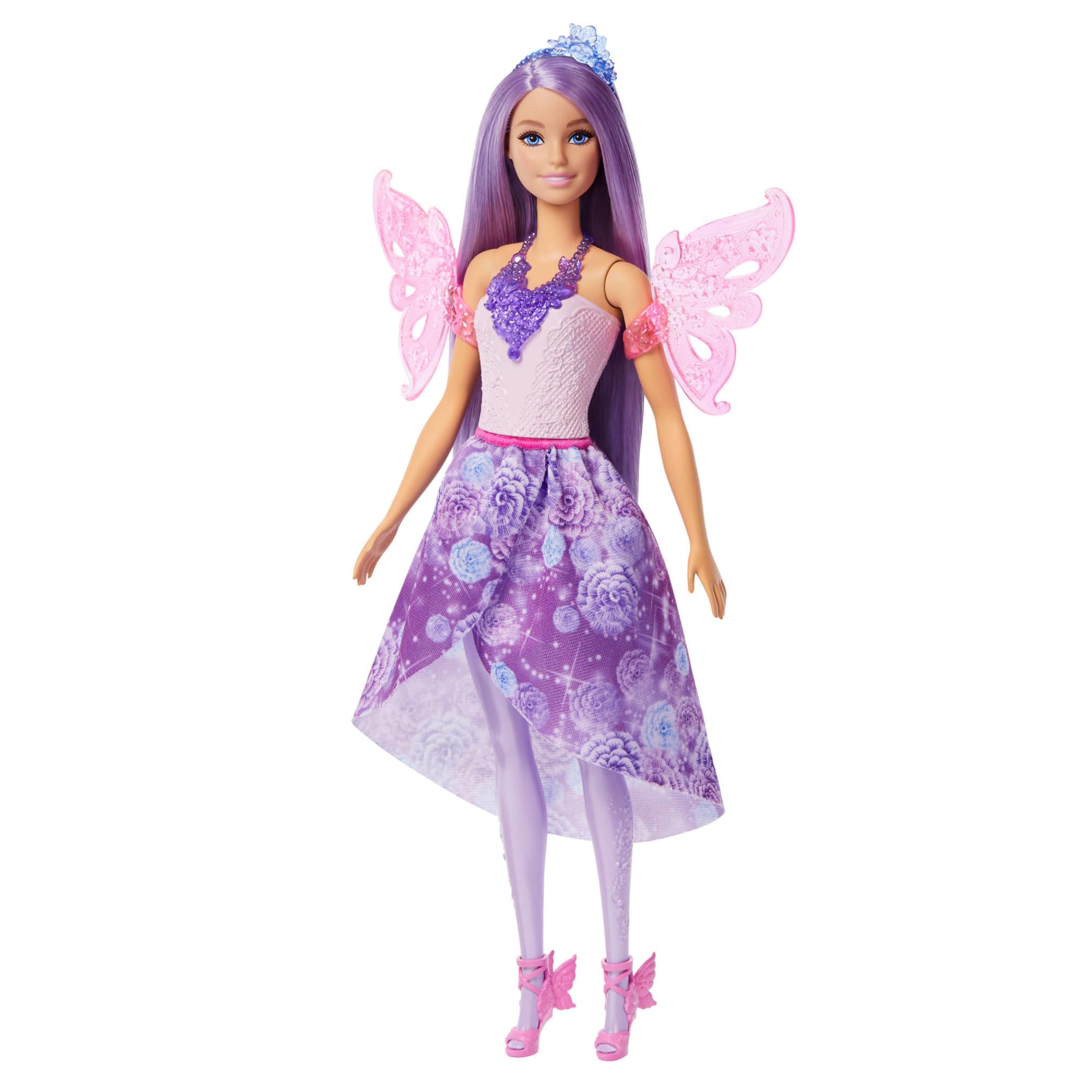 Barbie Moda fantasía Pack Muñeca con ropa y accesorios, muñeca con 8 accesorios, como cola de sirena, alas de hada, collares de la realeza, zapatos y más de 10 looks, JCP74