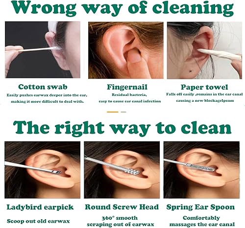 Miniatura 7 de Juego de herramientas limpiadoras de cera de oídos, limpiador profesional de oídos, herramienta de limpieza de masaje de oídos en espiral de acero