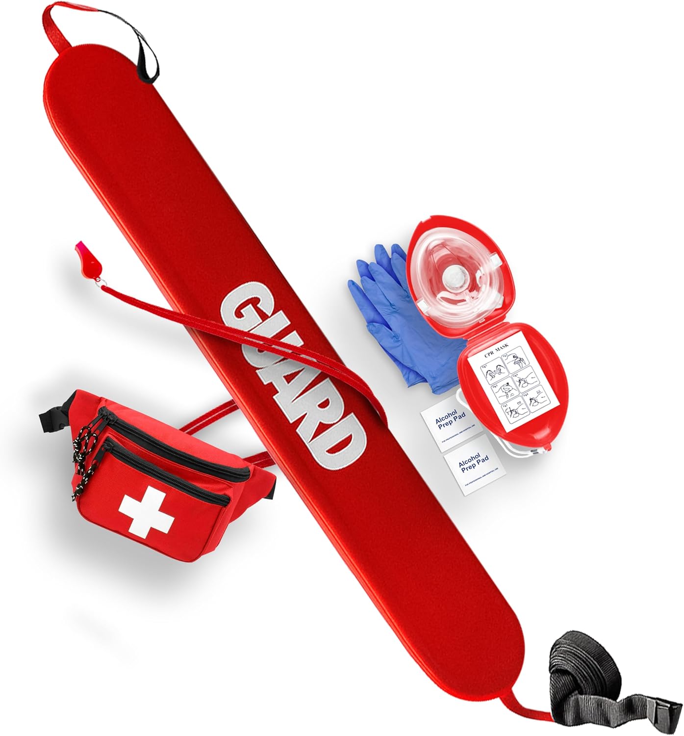 ASA TECHMED Lifeguard Rescue Tube with Matching Whistle, Medical CPR Mask, Lifeguard Fanny Pack-Aid Hip Pack - Ensuring Water Safety on Beaches, Pools, Waterfronts - Baywatch Style