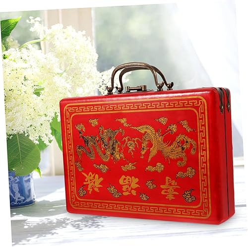 Miniatura 3 de VICASKY Caja Mahjong Contenedor con tapa de almacenamiento para el hogar Manija antigua de madera