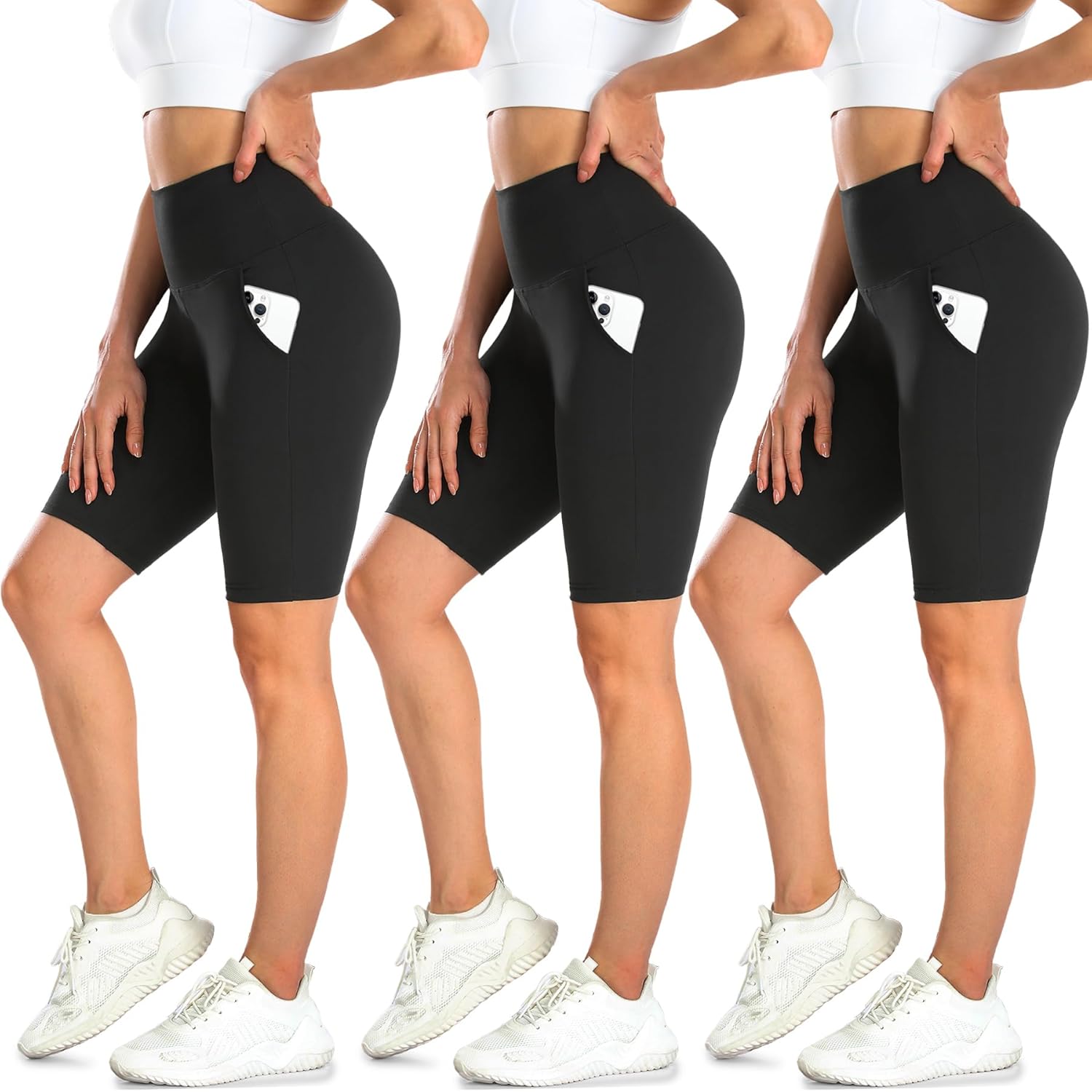 3 Pack Biker Shorts for Women with Pockets - 8" High Waist Tummy Control Workout Gym Yoga Running Summer Short Pants