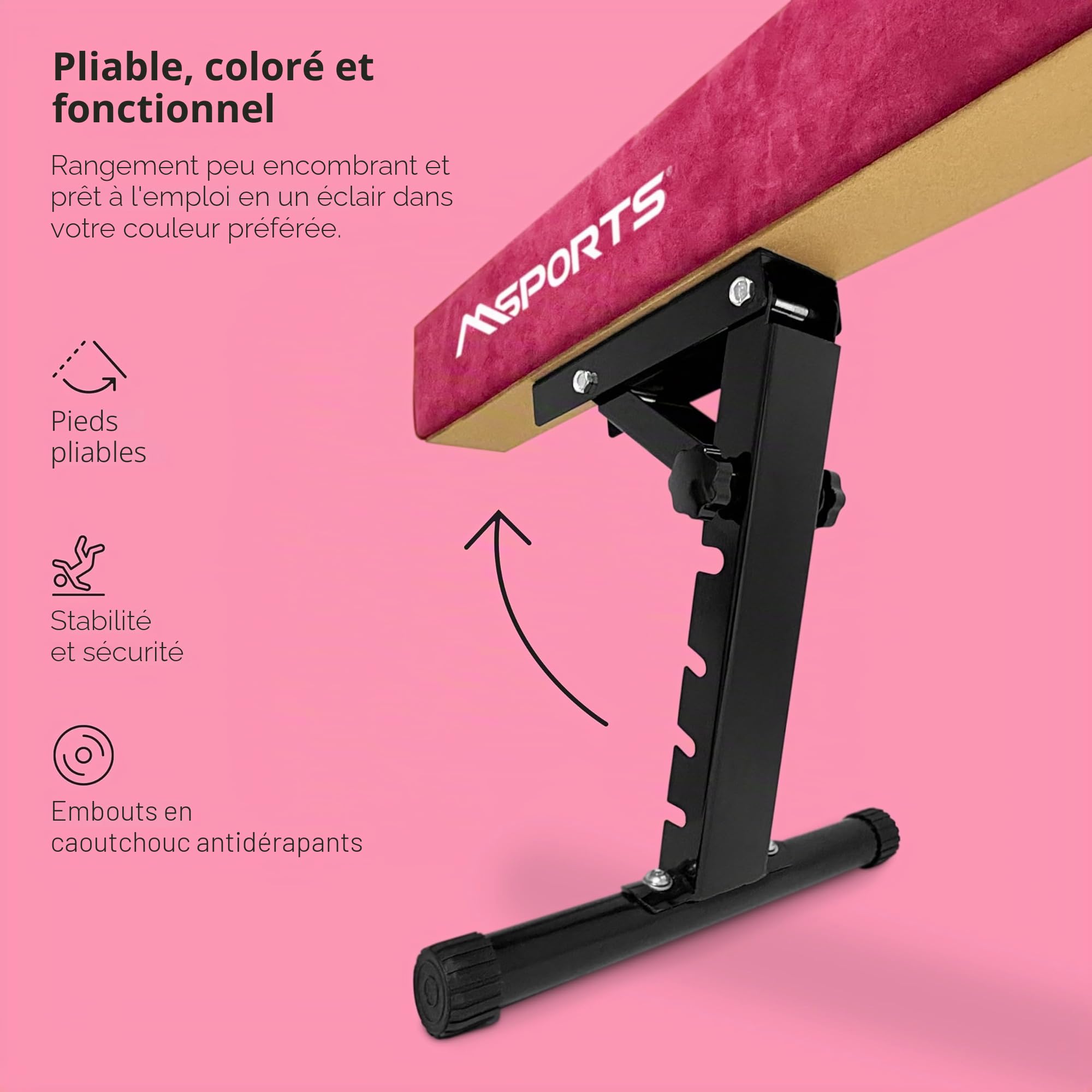 MSPORTS Poutre d'équilibre de qualité supérieure réglable en hauteur - 245 cm - Pour enfants et adultes - 5 niveaux de hauteur (18 à 56 cm) - Pour la maison ou le club - 5 couleurs