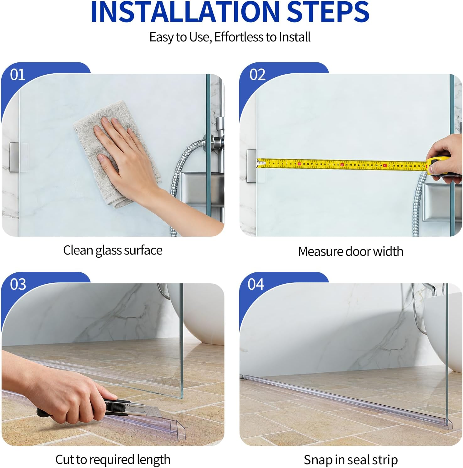 Delamu 3Pack Shower Door Bottom Seal 3/8" x 36", Clear Shower Door Sweep Strip, Frameless Glass Door Seal Strip for 3/8'' (10mm) Thick Doors Showers 36in Long
