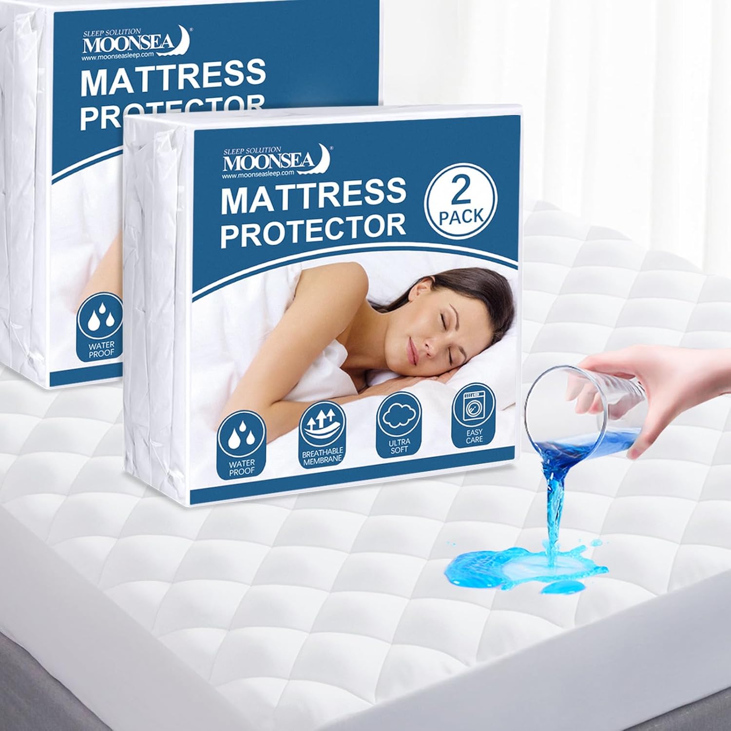 Waterproof Split Top King Mattress Pad Protector for Adjustable Bed, 34" Top Split from Head, Noiseless, Soft Padded Matress Protector