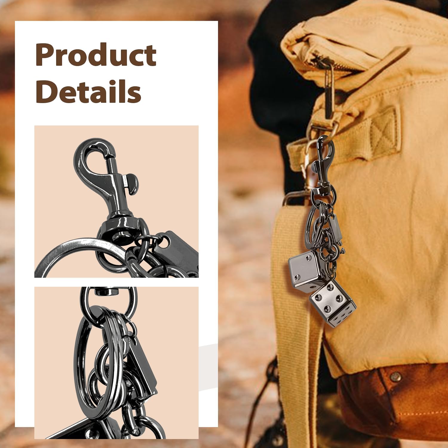 Dice Keychain for Purse, Metal Bag Charm Pendant for Women Men, Cool Gothic Accessory for Keyrings, Backpack, Wallet, Handbag - Image 4